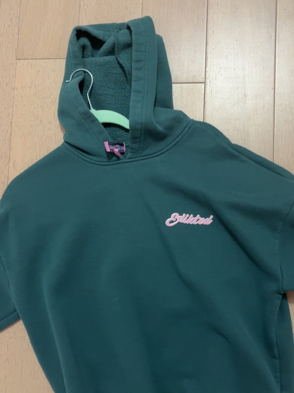 Edikted Teal Hoodie with Pink Script Logo